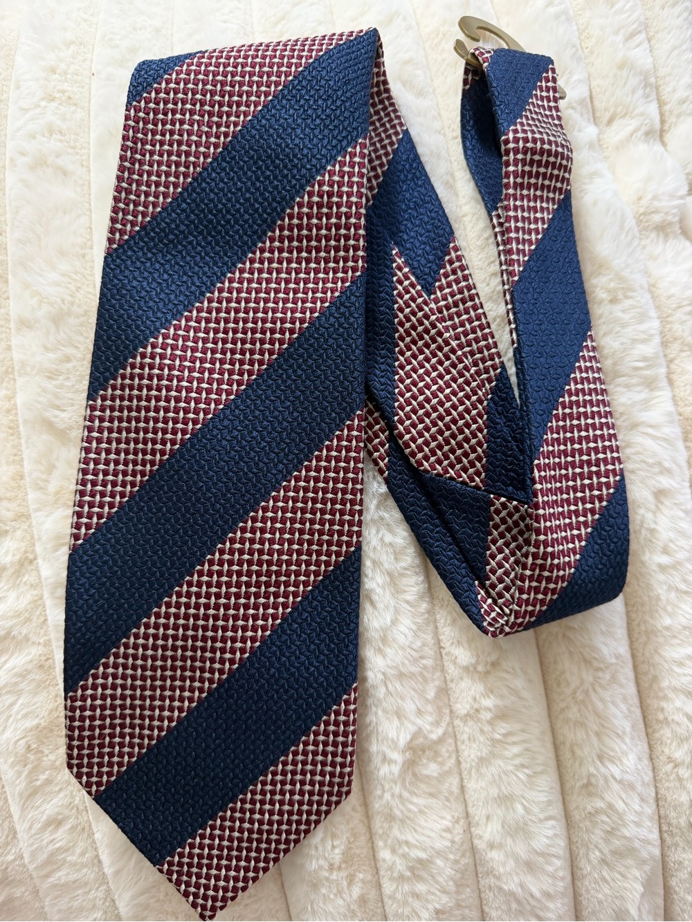 Luciano Barbera Navy and Burgundy Textured Striped Silk Tie